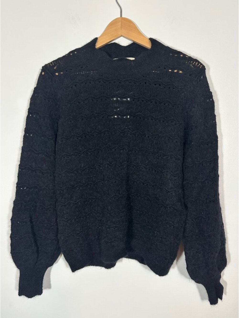 Sezane Pull Lya Black Pointelle Sweater M NWT
